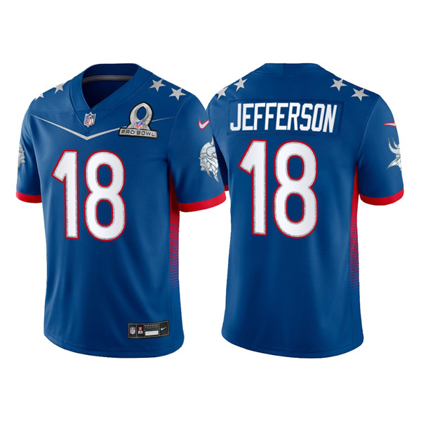 Youth Minnesota Vikings #18 Justin Jefferson 2022 Royal Pro Bowl Stitched Jersey Youth Minnesota Vikings #18 Justin Jefferson 2022 Royal Pro Bowl Stitched Jersey